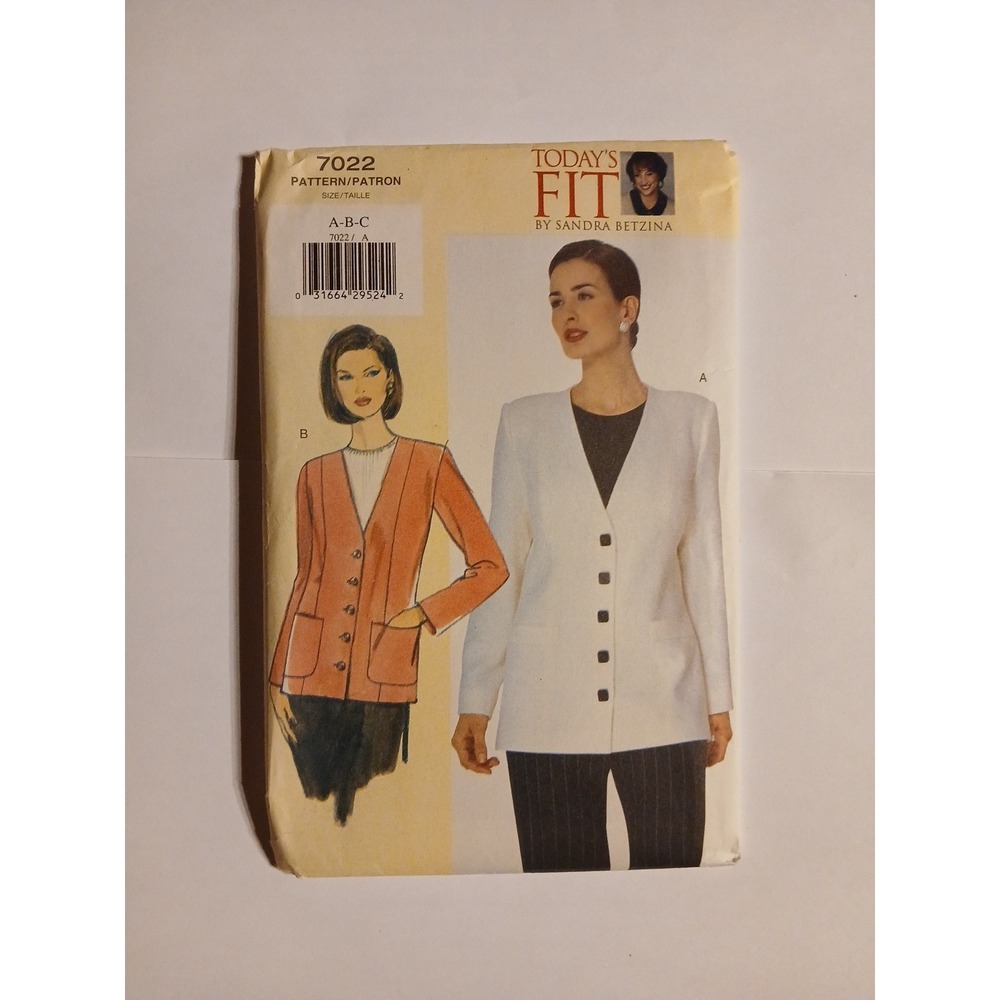 Vogue 7022 Sewing Pattern Todays Fit Sandra Betzina Jacket Sizes A-B-C Uncut